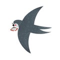 Cartoon swallow, twigs. Colorful vector illustration for kids, flat style.